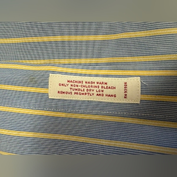 Brooks Brothers Button Down Striped Blue/White/Yellow Size 17 1/2 - 34 EUC - Picture 9 of 10